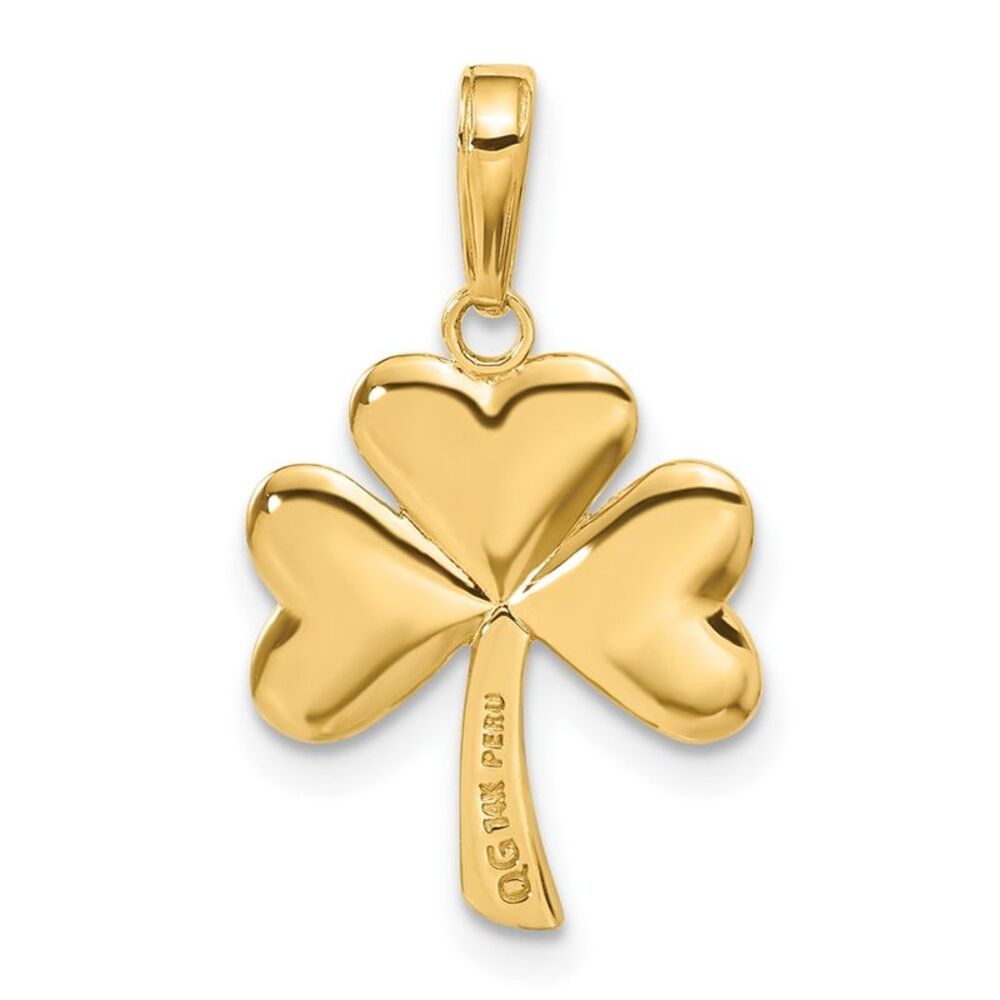 14k Yellow Gold Polished Solid Shamrock Pendant - image 3